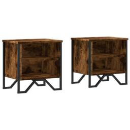 Berkfield Home Decorative Bedside Cabinet Smoked Oak 2 pcs 40x30x40 cm Engineere in Brown - Size: 40 x 30 x 40 cm - thumbnail 3