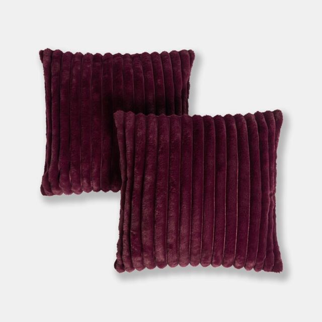 OHS 2 Pack Faux Fur Ultra Soft Thick Ribbed Square Cushion Covers, Burgundy - Size: 45 cm x 45 cm - image 1