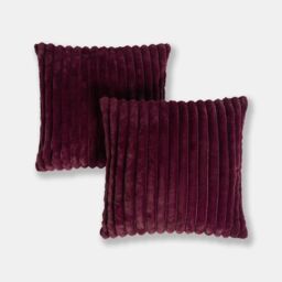 OHS 2 Pack Faux Fur Ultra Soft Thick Ribbed Square Cushion Covers, Burgundy - Size: 45 cm x 45 cm