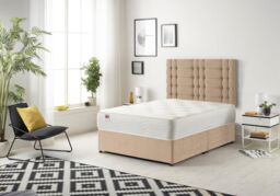 Somnior Bliss Plush Divan Bed with Sprung Memory Foam Mattress & Headboard Plush Fabric in Beige - Size: Small Single - thumbnail 1