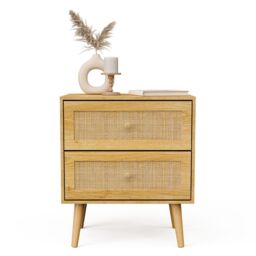 VonHaus Rattan Fronted 2 Drawer with Gold Handles Bedside Table in Brown - thumbnail 7