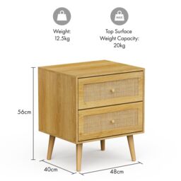 VonHaus Rattan Fronted 2 Drawer with Gold Handles Bedside Table in Brown - thumbnail 5