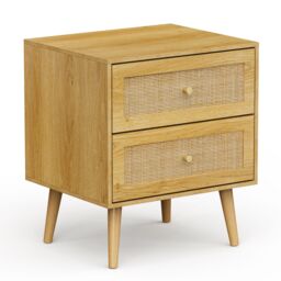 VonHaus Rattan Fronted 2 Drawer with Gold Handles Bedside Table in Brown - thumbnail 8