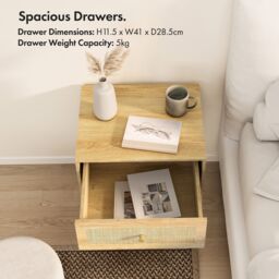 VonHaus Rattan Fronted 2 Drawer with Gold Handles Bedside Table in Brown - thumbnail 3