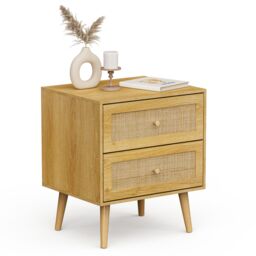 VonHaus Rattan Fronted 2 Drawer with Gold Handles Bedside Table in Brown - thumbnail 6