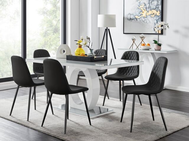 FurnitureboxUK Giovani 6-Seater Grey Glass Dining Table & 6 Corona Faux Leather Dining Chairs in Black - image 1