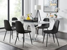 FurnitureboxUK Giovani 6-Seater Grey Glass Dining Table & 6 Corona Faux Leather Dining Chairs in Black