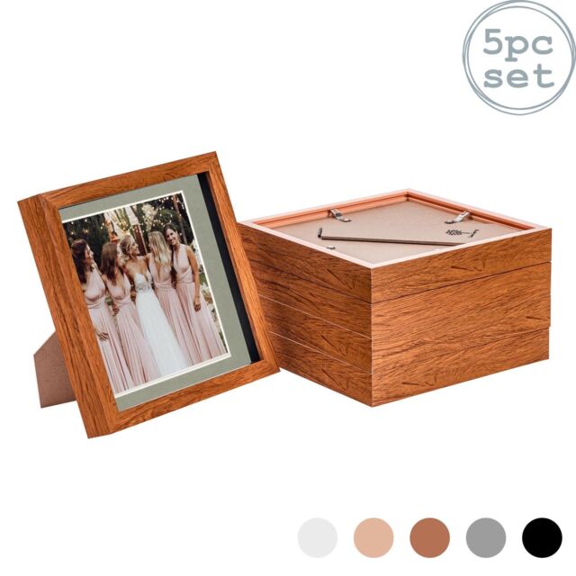 "Nicola Spring 3D Box Photo Frames - 8 x 8"" with 6 x 6"" Mount - White Mount - Pack of 5 in Dark Brown" - image 1