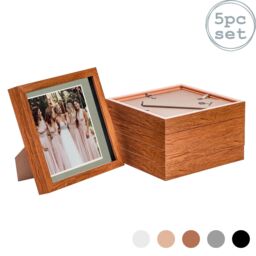 "Nicola Spring 3D Box Photo Frames - 8 x 8"" with 6 x 6"" Mount - White Mount - Pack of 5 in Dark Brown" - thumbnail 1