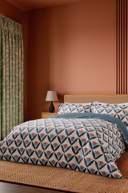 Scion 'Tulip Trellis' Cotton Duvet Cover Set in Navy - Size: Super King - image 1
