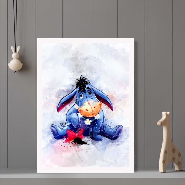 ARTZE Eeyore Watercolour Winnie the Pooh Art Print with White Frame SIZE: A2 in Purple - Size: A4 - image 1
