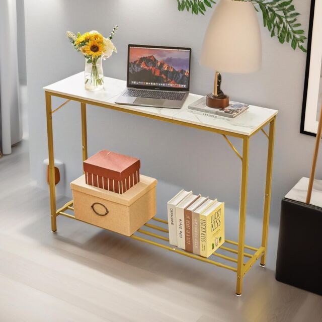 FURNOS 2-Tier Gold Console Table With Metal Frame - image 1