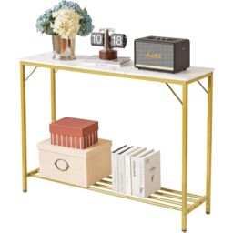 FURNOS 2-Tier Gold Console Table With Metal Frame - thumbnail 4
