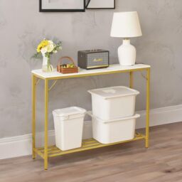 FURNOS 2-Tier Gold Console Table With Metal Frame - thumbnail 3