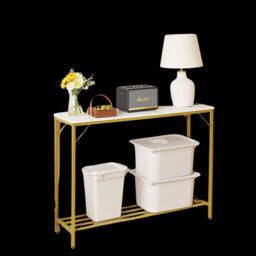 FURNOS 2-Tier Gold Console Table With Metal Frame - thumbnail 5