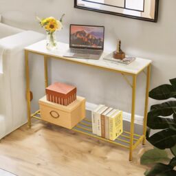 FURNOS 2-Tier Gold Console Table With Metal Frame - thumbnail 2