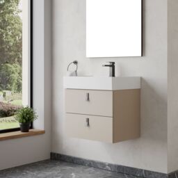 Banyetti Invicta 600mm Wall Hung Vanity with Veneto 1 Tap Hole Basin - Cashmere in Beige - thumbnail 3