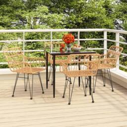 Berkfield Home 5 Piece Garden Dining Set Poly Rattan in Light Brown - thumbnail 2