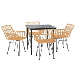 Berkfield Home 5 Piece Garden Dining Set Poly Rattan in Light Brown - thumbnail 3