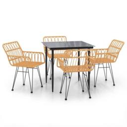 Berkfield Home 5 Piece Garden Dining Set Poly Rattan in Light Brown - thumbnail 1