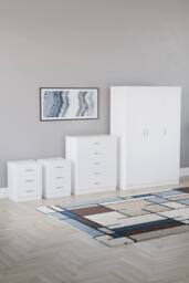 HD Designs 4Pc Bedroom Set 2x3Drawer Bedside, 5Drawer, 3 Dr Wardrobe in White