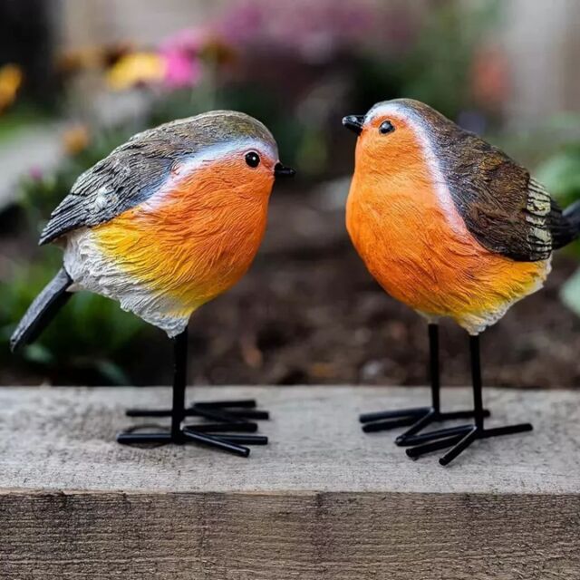 Marco Paul Robin Red breast Resin 2pc Bird Set Garden Ornament in Brown - image 1