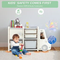 Costway Toy Storage Organizer Truck shaped Toddler Storage Cabinet 2 Plastic Bins in Grey - thumbnail 6