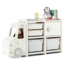 Costway Toy Storage Organizer Truck shaped Toddler Storage Cabinet 2 Plastic Bins in Grey - thumbnail 4
