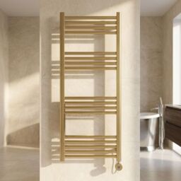 Balterley Round Tube Towel Rail with 17 Bars, 1200mm x 500mm - Brushed Brass in Metallics - thumbnail 6
