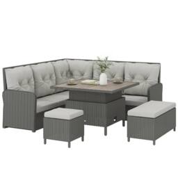 OUTSUNNY 6 PCs Rattan Garden Furniture Sectional Corner Sofa, Dark Grey in Cream - thumbnail 2