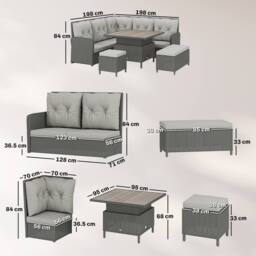 OUTSUNNY 6 PCs Rattan Garden Furniture Sectional Corner Sofa, Dark Grey in Cream - thumbnail 3