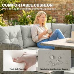 OUTSUNNY 6 PCs Rattan Garden Furniture Sectional Corner Sofa, Dark Grey in Cream - thumbnail 6