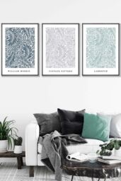 ARTZE Set of 3 Dark Grey Framed William Morris Vintage Larkspur Spring Colours Wall Art - Size: W33 cm x H45 cm x D20mm - thumbnail 1