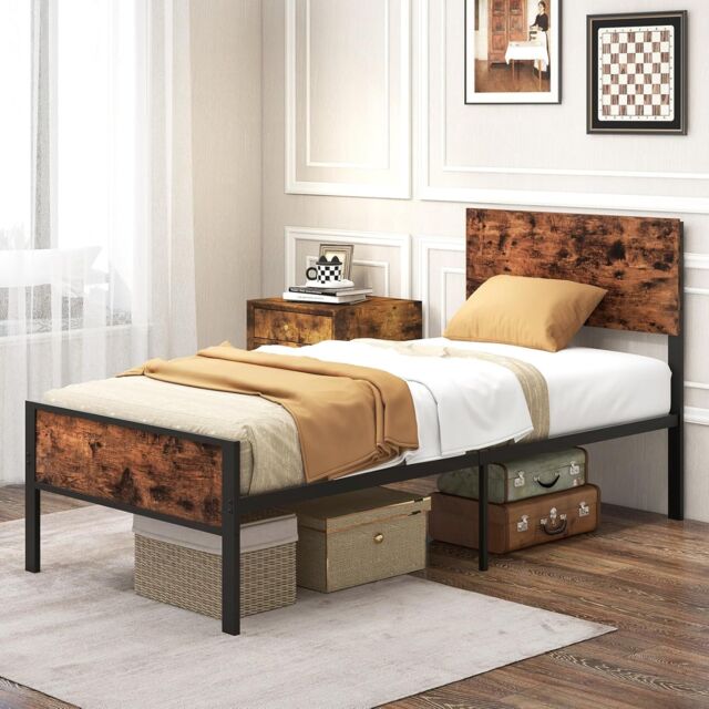 Gymax Single Size Metal Bed Frame Platform Bed With Headboard & Footboard in Brown - image 1