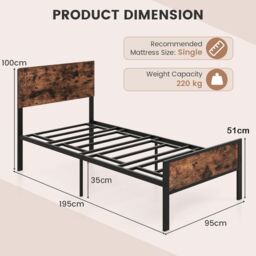 Gymax Single Size Metal Bed Frame Platform Bed With Headboard & Footboard in Brown - thumbnail 3