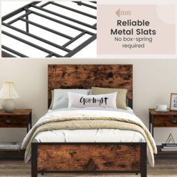 Gymax Single Size Metal Bed Frame Platform Bed With Headboard & Footboard in Brown - thumbnail 4
