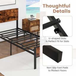Gymax Single Size Metal Bed Frame Platform Bed With Headboard & Footboard in Brown - thumbnail 5