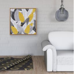 Warren Reed - Designer Yellow Grey Feather Leaves Framed Canvas in Light Brown - Size: w10 inch x h10 inch - thumbnail 2