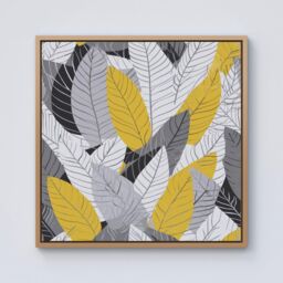Warren Reed - Designer Yellow Grey Feather Leaves Framed Canvas in Light Brown - Size: w10 inch x h10 inch - thumbnail 1