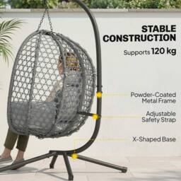 OUTSUNNY Hanging Egg Chair, Rattan Swing Chair with Stand, Dark Grey - thumbnail 4