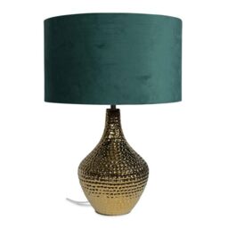 ValueLights Bailey Metallic Gold Ceramic Table Lamp Light with Velvet Shade in Bottle Green - Size: 35 cm diameter x 21 cm high - thumbnail 2