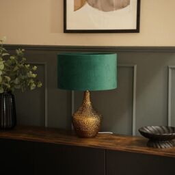 ValueLights Bailey Metallic Gold Ceramic Table Lamp Light with Velvet Shade in Bottle Green - Size: 35 cm diameter x 21 cm high - thumbnail 3