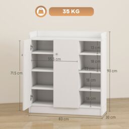 HOMCOM Shoe Storage Cabinet Footwear Rack Stand w/Adjustable Shelves White - thumbnail 3