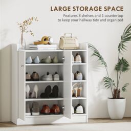HOMCOM Shoe Storage Cabinet Footwear Rack Stand w/Adjustable Shelves White - thumbnail 4