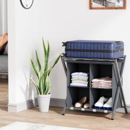 Huhote Metal Luggage Rack with Storage Shelf Suitcase stand Home 2 Set in Grey - thumbnail 3