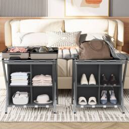Huhote Metal Luggage Rack with Storage Shelf Suitcase stand Home 2 Set in Grey - thumbnail 1