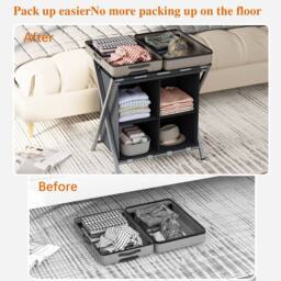 Huhote Metal Luggage Rack with Storage Shelf Suitcase stand Home 2 Set in Grey - thumbnail 4