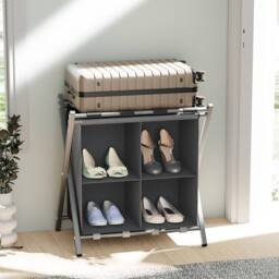 Huhote Metal Luggage Rack with Storage Shelf Suitcase stand Home 2 Set in Grey - thumbnail 2