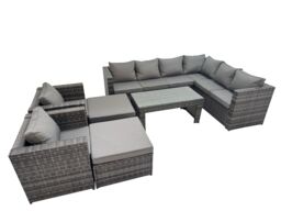 Fimous Garden Furniture Set with 2 Chairs 2 Big Stools Dark Grey Mixed - thumbnail 1