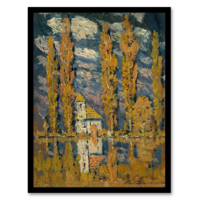 Artery8 Ferdinand Katona Poplar Trees by the Water Framed Wall Art Print in Orange - Size: A4 - image 1